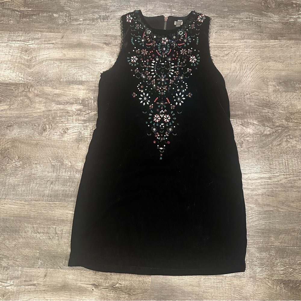 Ecote Medium‎ Black Velvet Mini Dress with Colorful Beading
